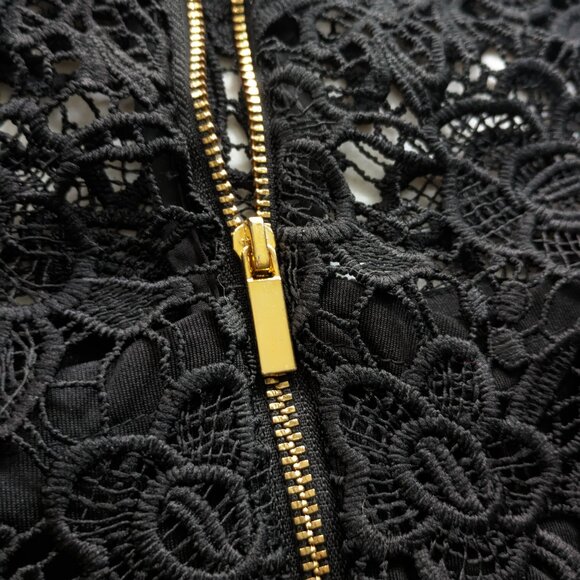 XS Nanette Lepore Lace Gold-Zip Black Blouse - Picture 5 of 6